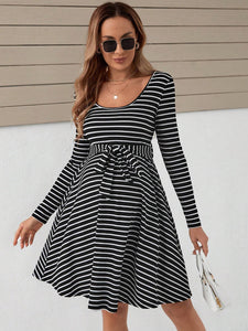 Maternity Striped Belted Dress