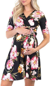Maternity and Nursing Knee Length Dress with Tie Belt