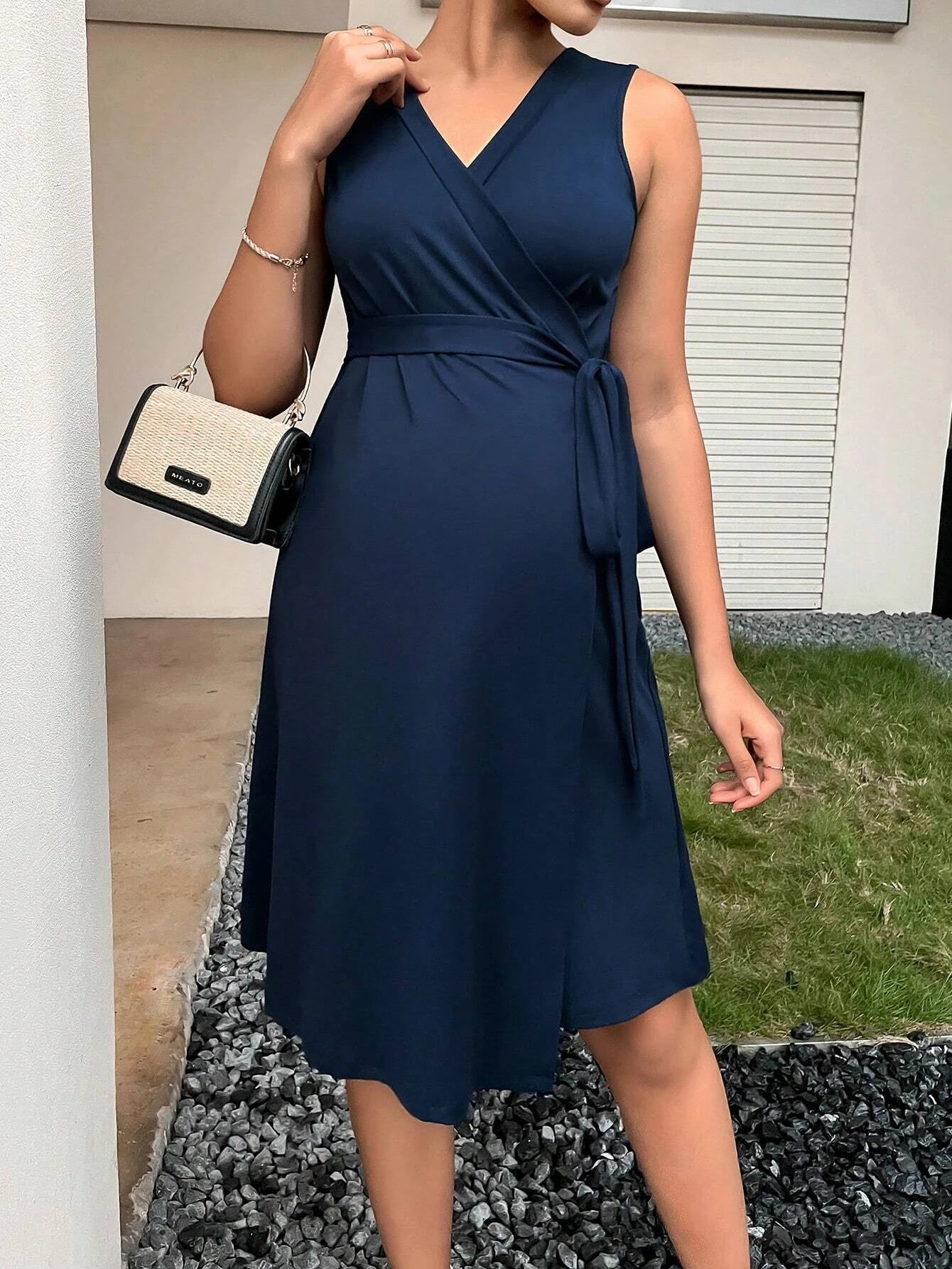 Maternity Belted Wrap Dress