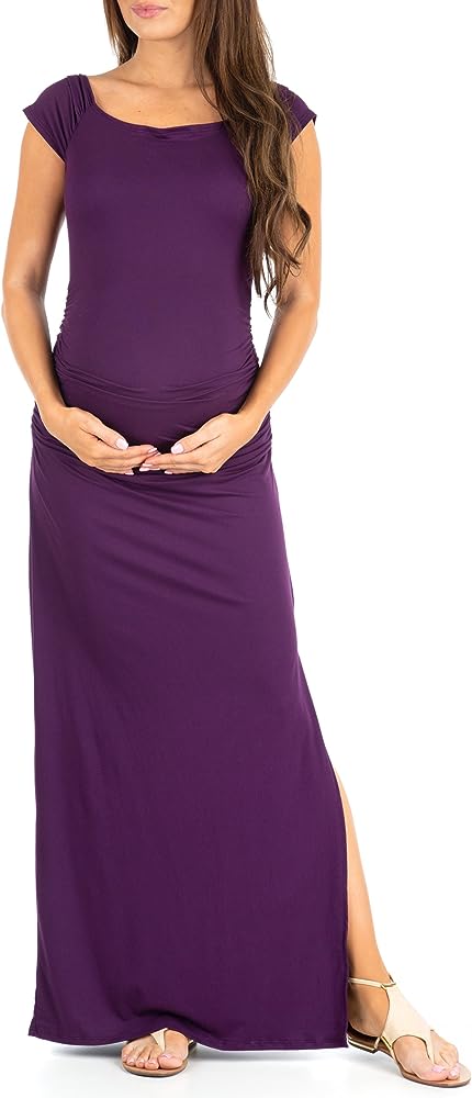 Maternity Short Sleeve Ruched Bodycon Dress with Side Slit