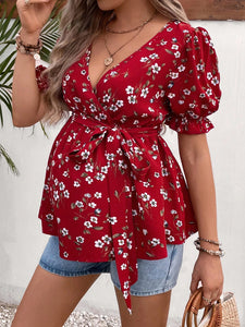 Maternity Floral Print Puff Sleeve Blouse