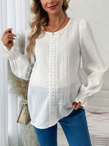 Maternity Guipure Lace Insert Flounce Sleeve Blouse