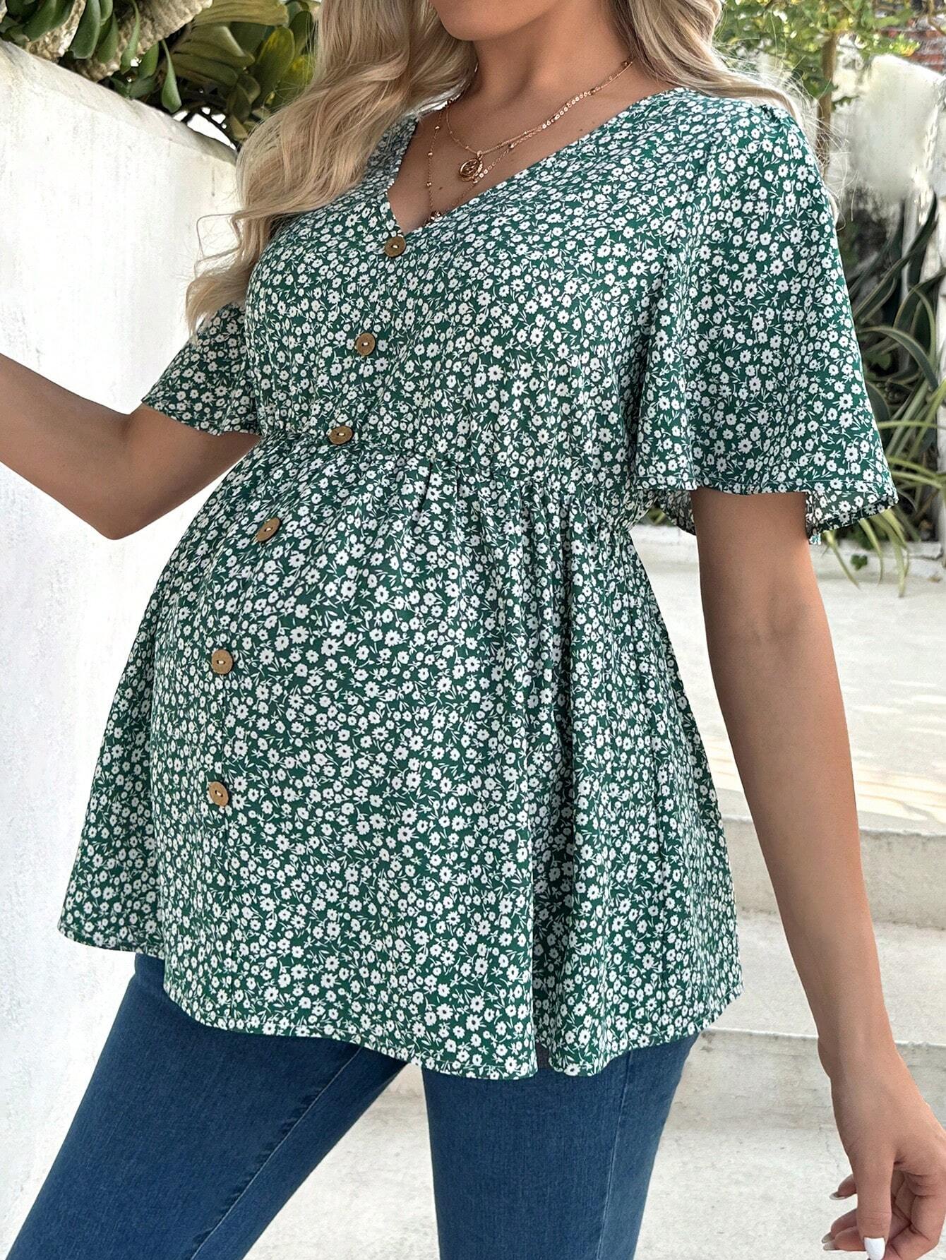 Maternity Floral Print Green Blouse