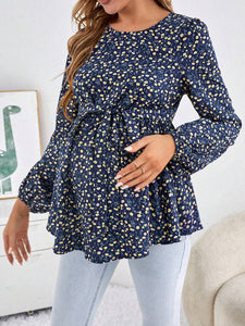 Maternity Lantern Sleeve Belted Blouse