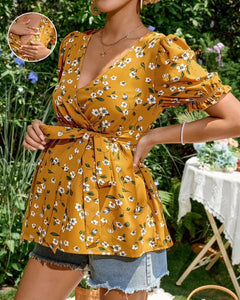 Maternity and Nursing Floral Print Puff Sleeve Blouse